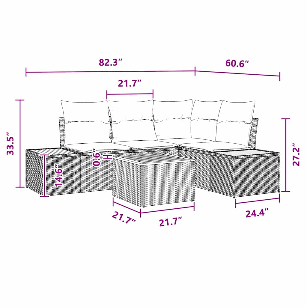Garden Sofa Set with Cushion 5 pcs Black Poly rattan