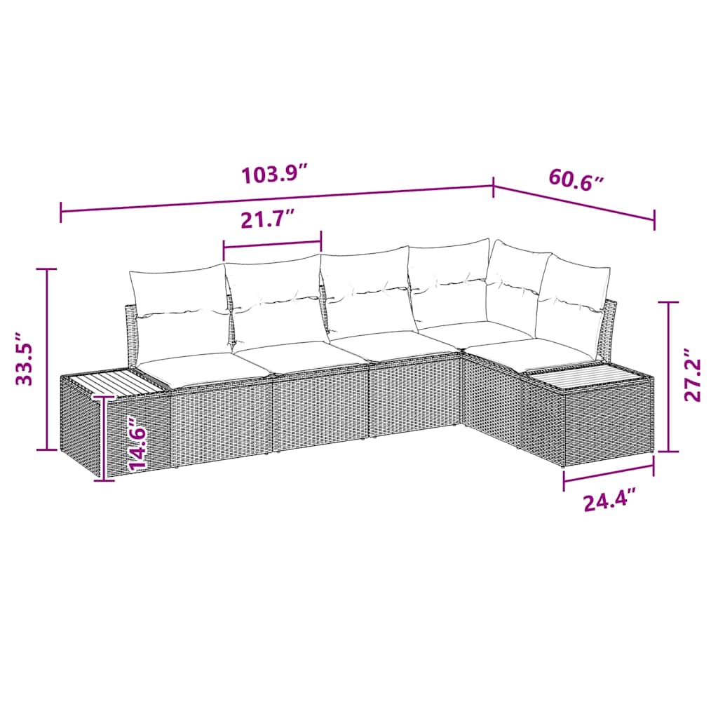 Garden Sofa Set with Cushion 5 pcs Black Poly rattan