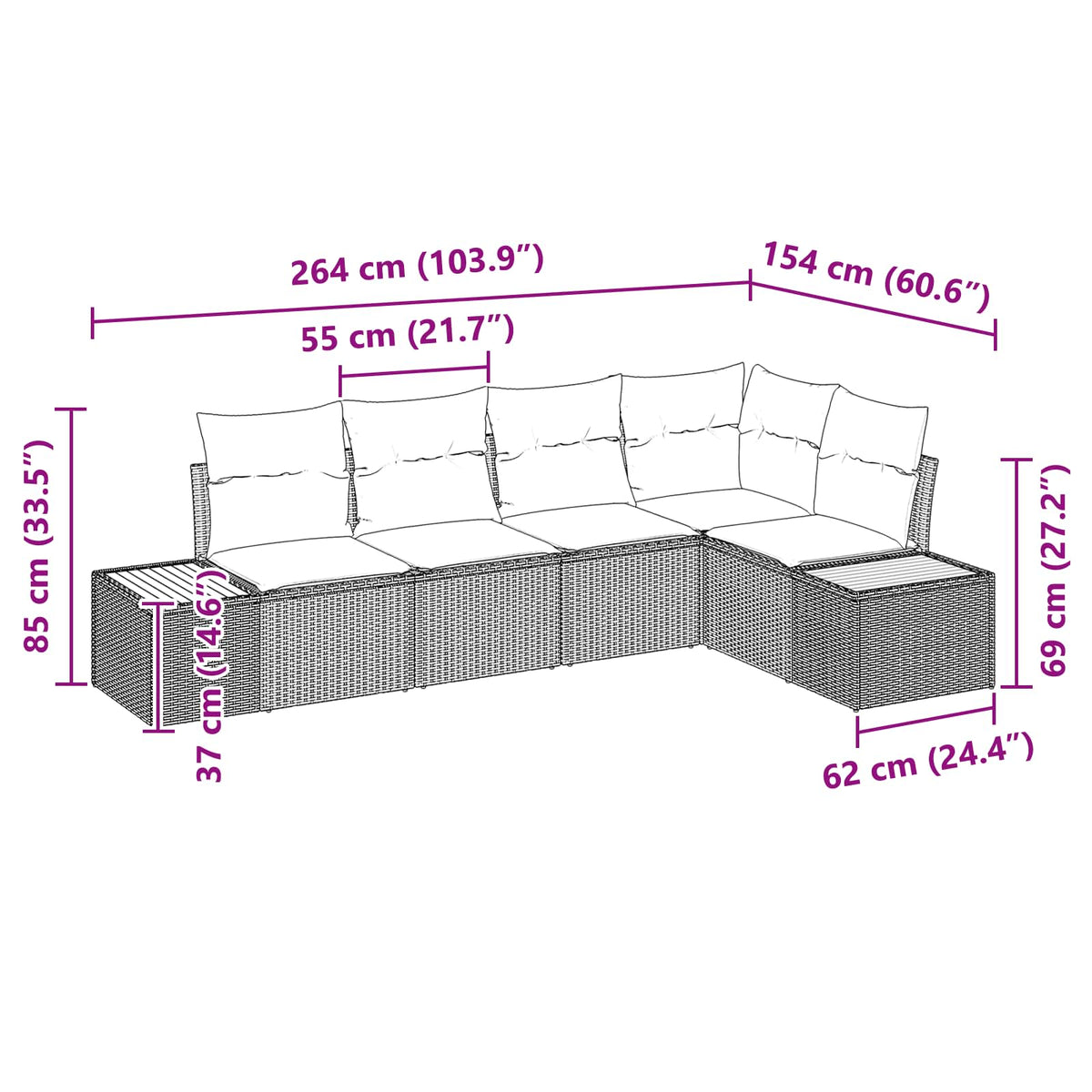 Garden Sofa Set with Cushion 5 pcs Black Poly Rattan
