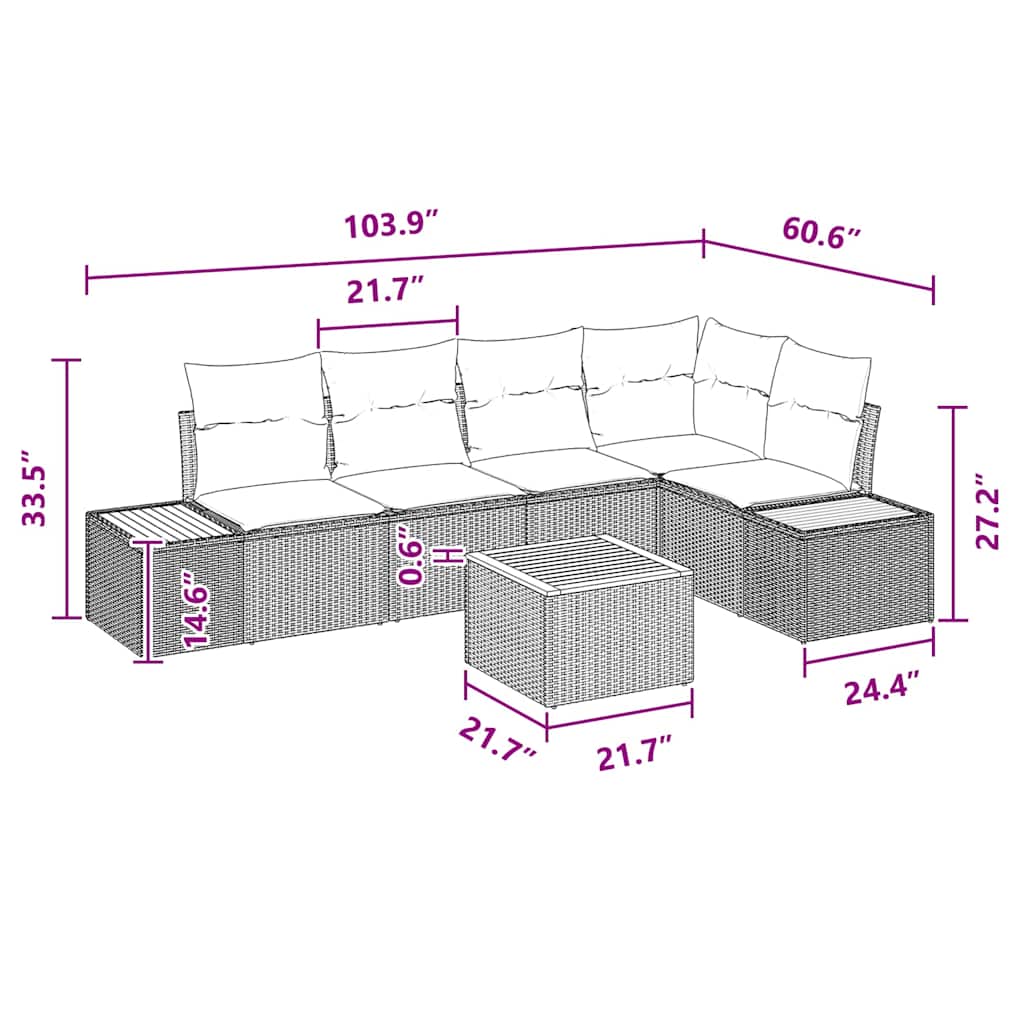 Garden Sofa Set with Cushion 6 pcs Black Poly rattan