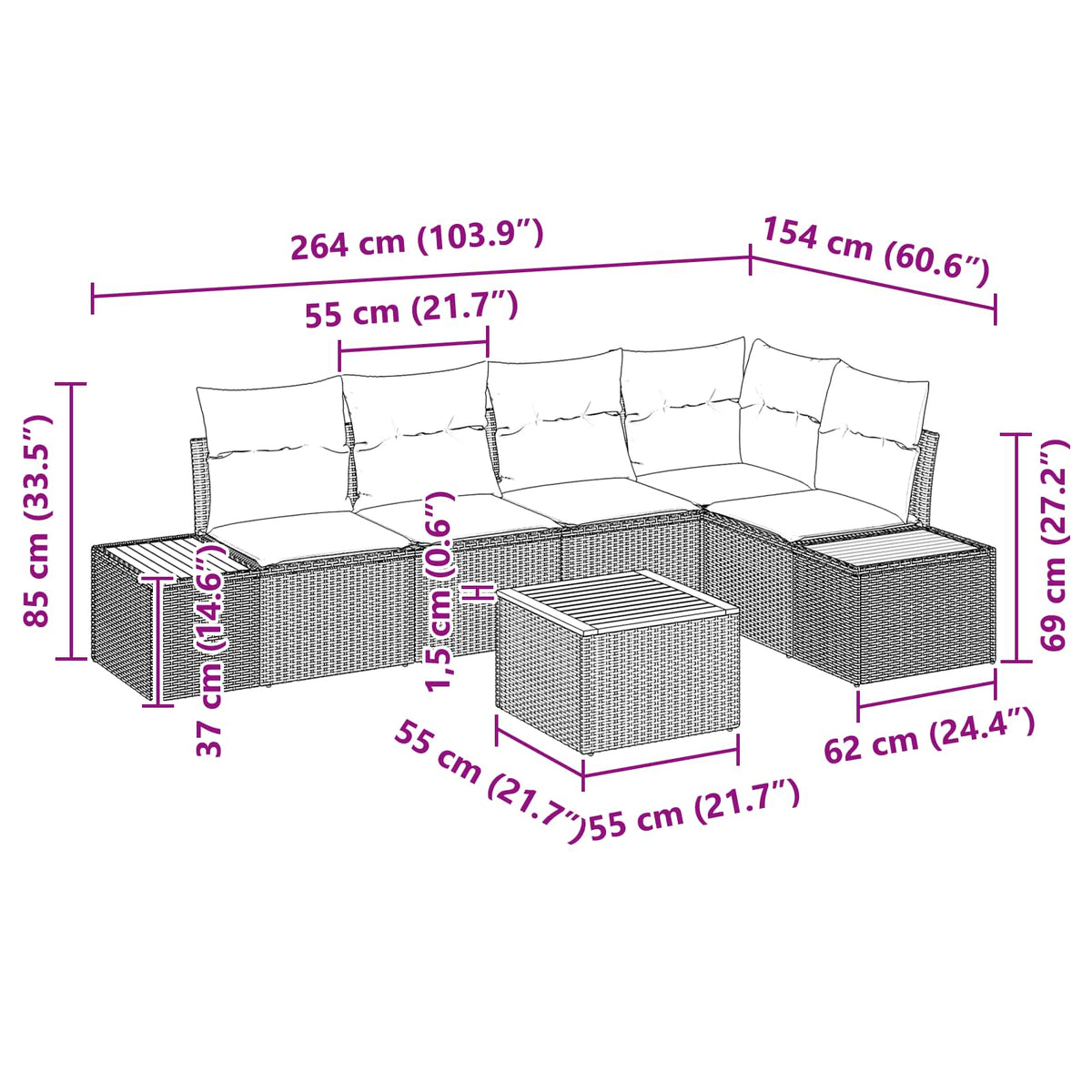 Garden Sofa Set with Cushion 6 pcs Black Poly Rattan