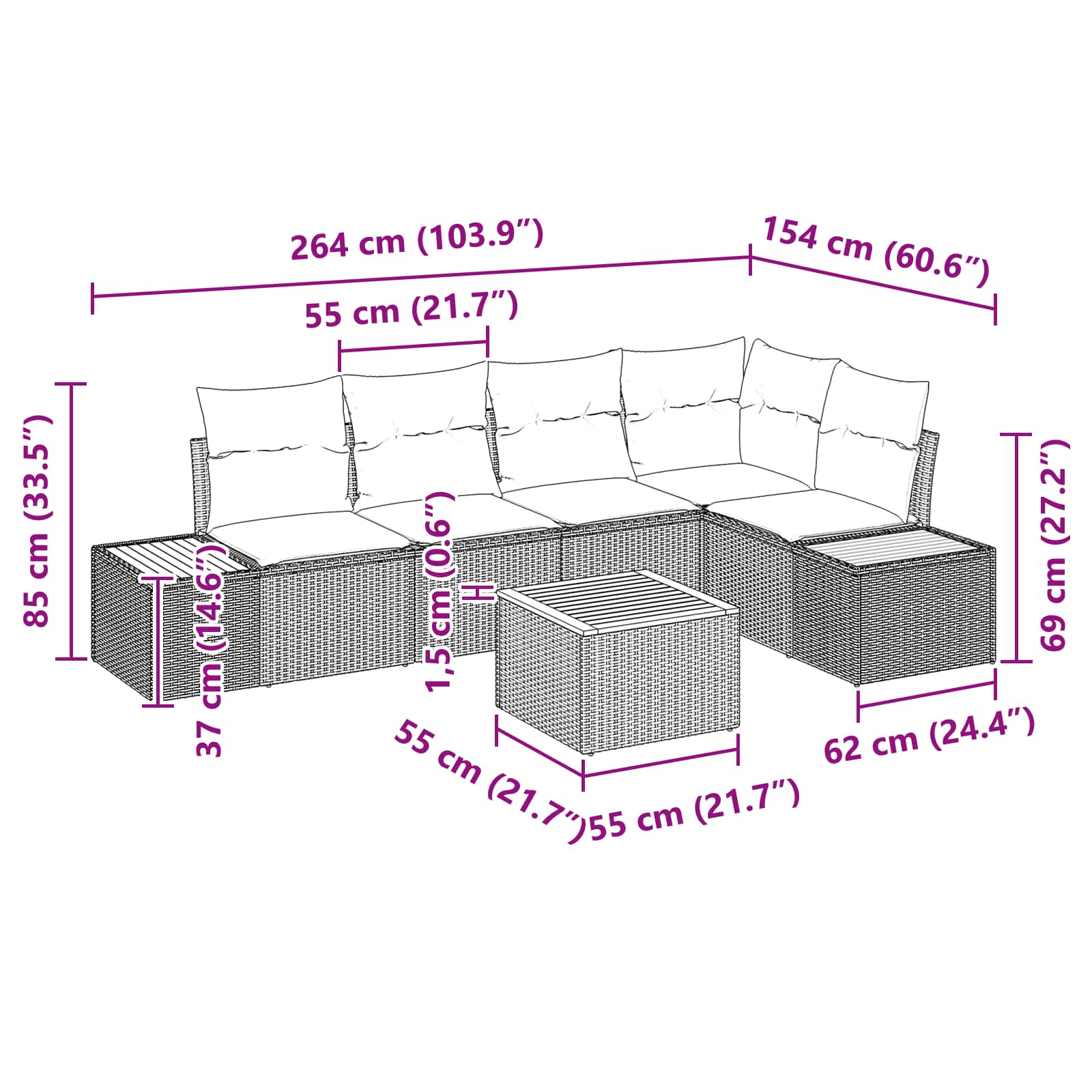 Garden Sofa Set with Cushion 6 pcs Black Poly Rattan
