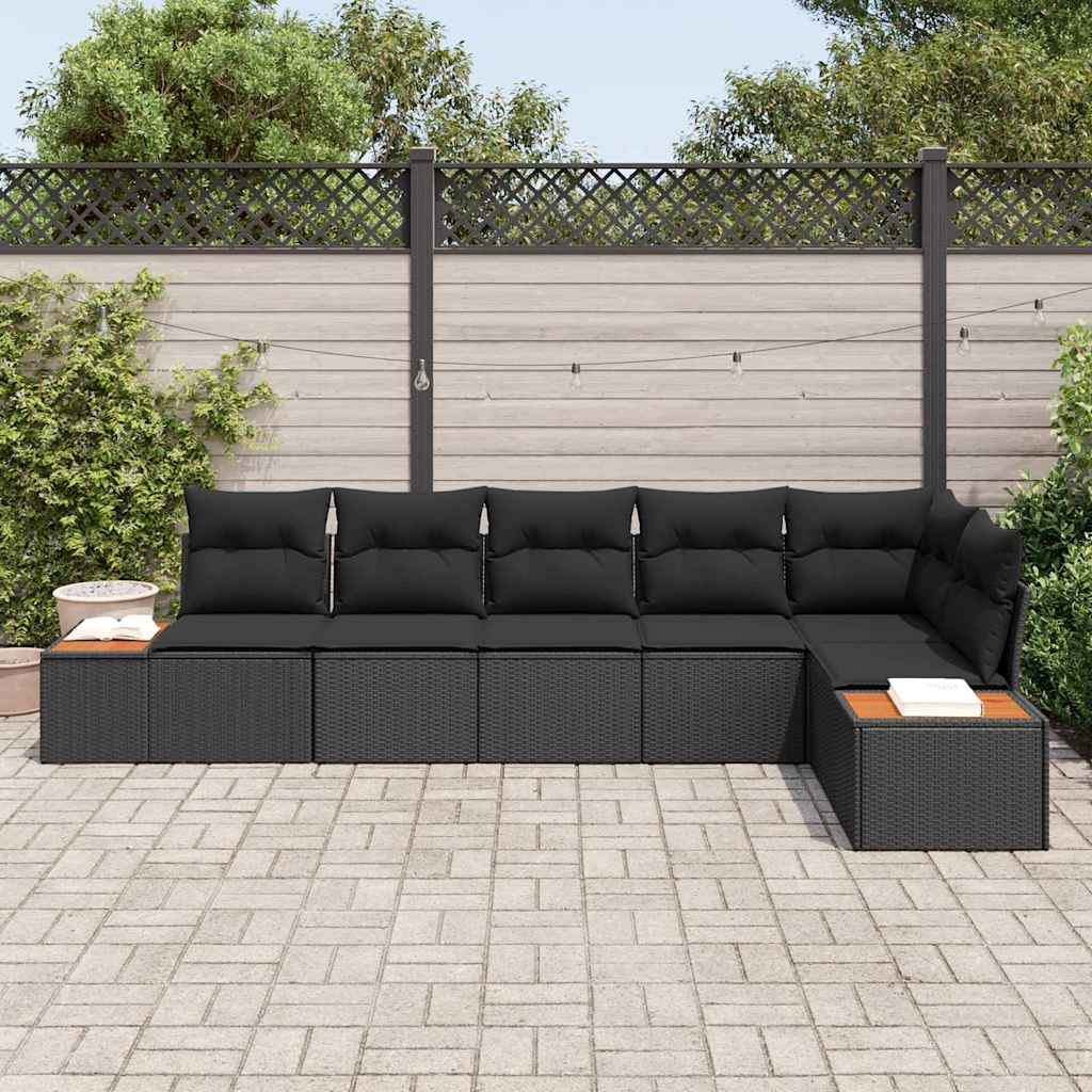 Garden Sofa Set with Cushion 6 pcs Black Poly Rattan