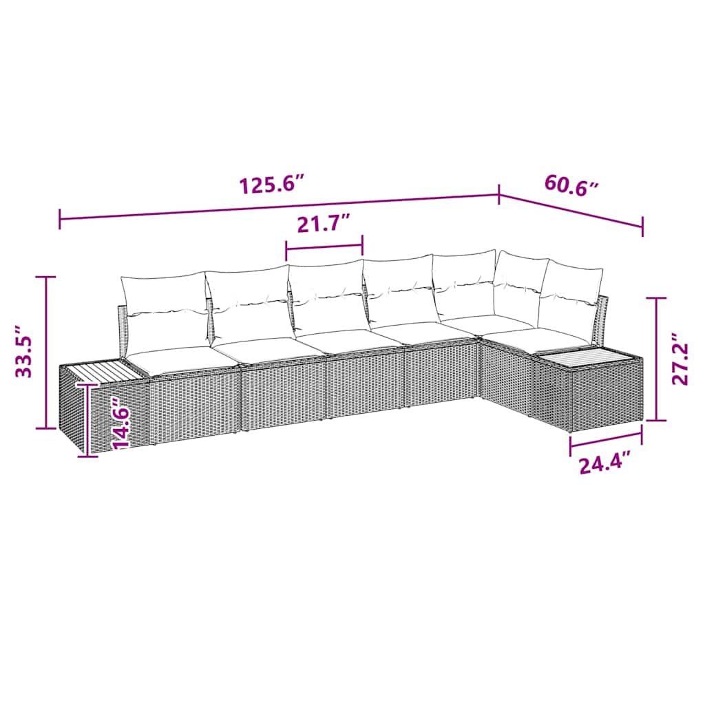 Garden Sofa Set with Cushion 6 pcs Black Poly rattan