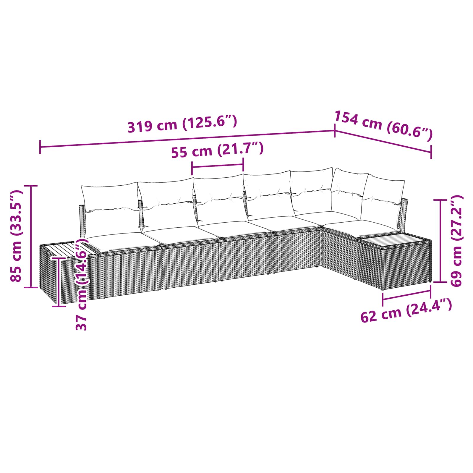 Garden Sofa Set with Cushion 6 pcs Black Poly Rattan
