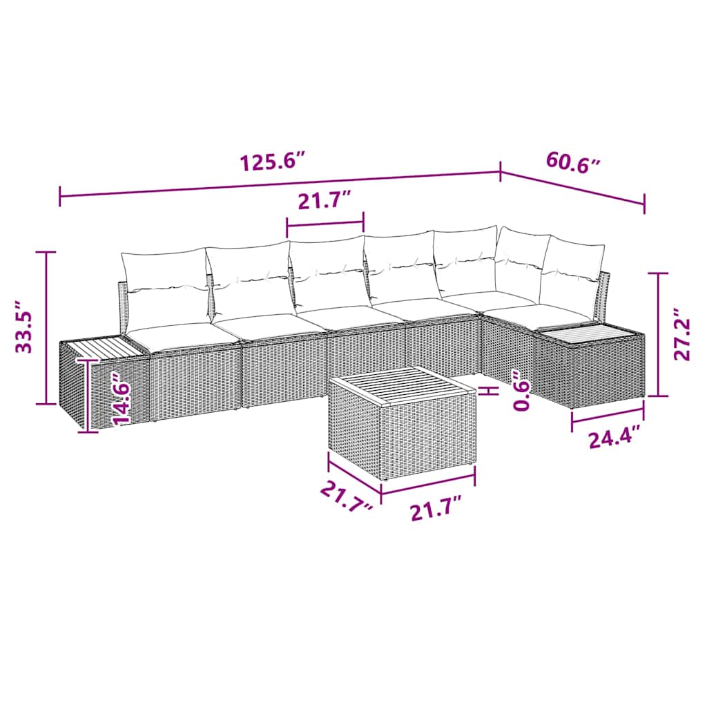 Garden Sofa Set with Cushion 7 pcs Black Poly rattan