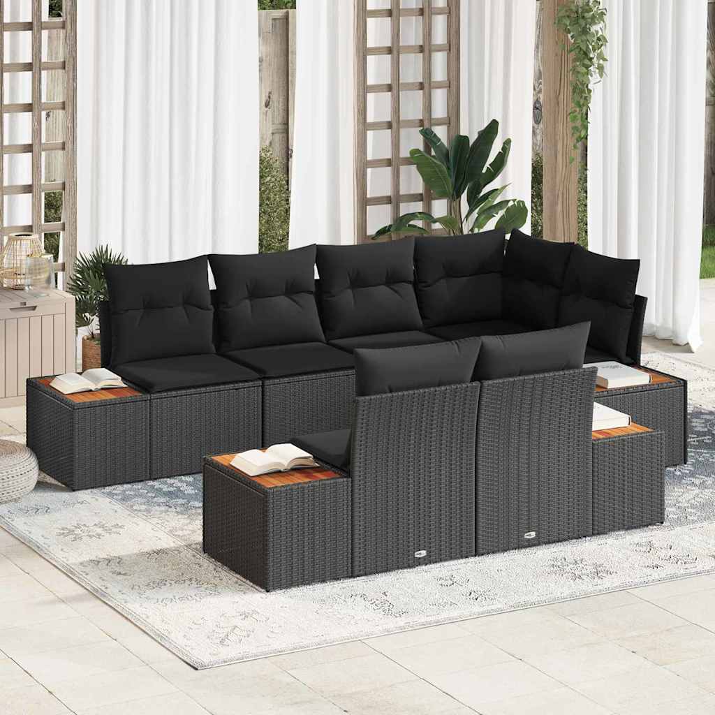 Garden Sofa Set with Cushion 7 pcs Black Poly Rattan