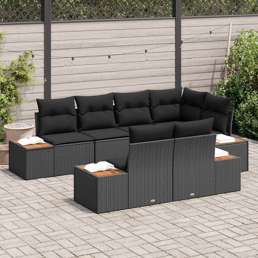 Garden Sofa Set with Cushion 7 pcs Black Poly Rattan