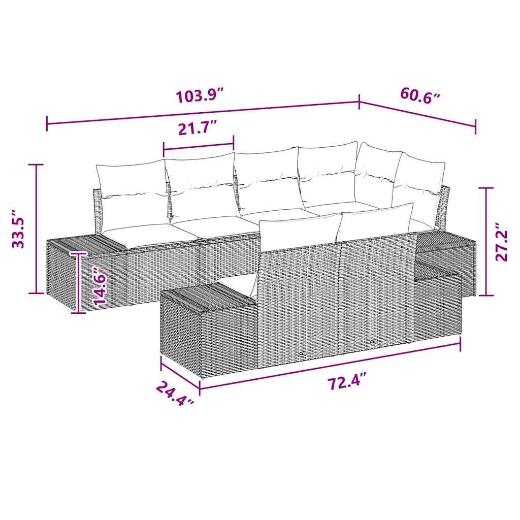 Garden Sofa Set with Cushion 7 pcs Black Poly rattan