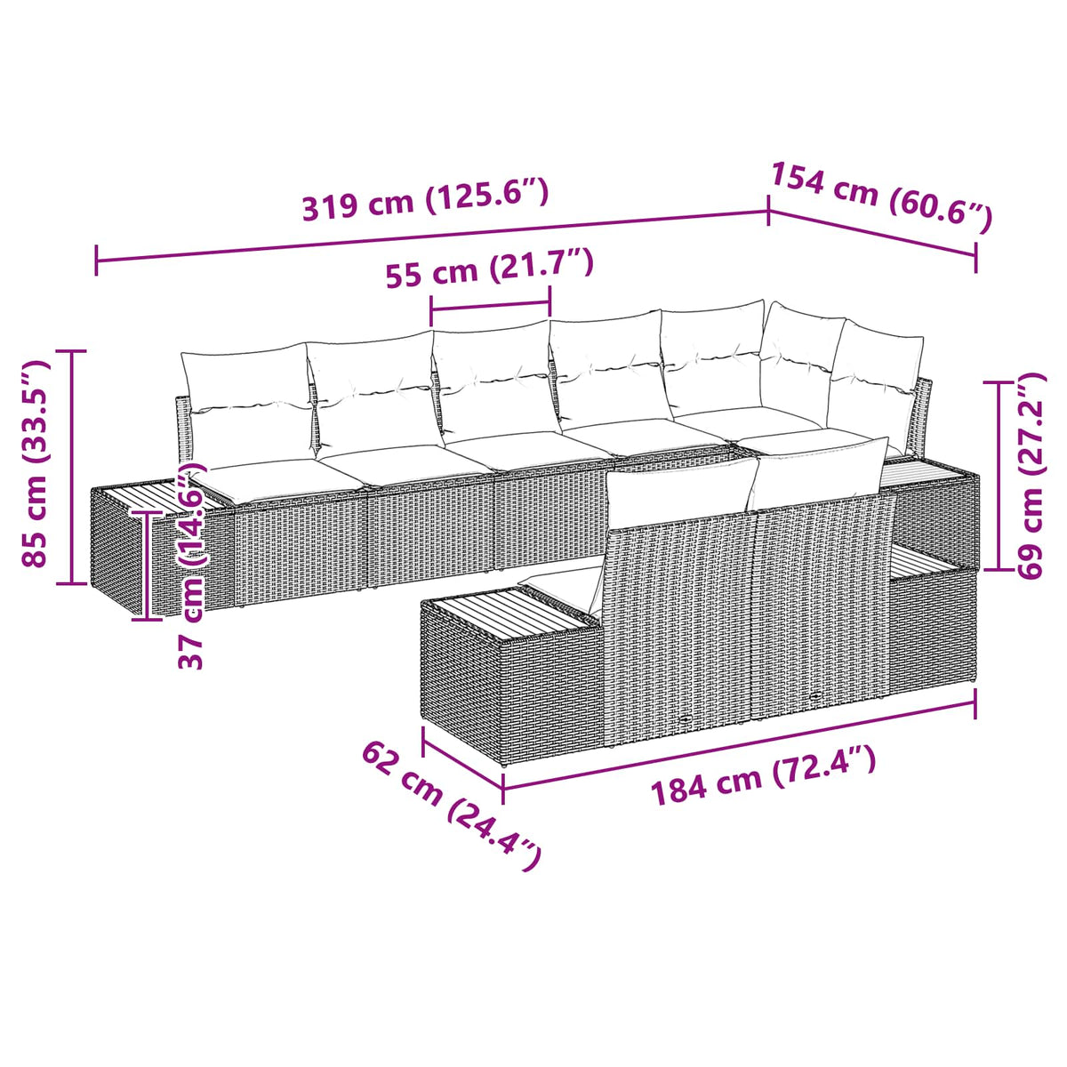 Garden Sofa Set with Cushion 8 pcs Black Poly Rattan