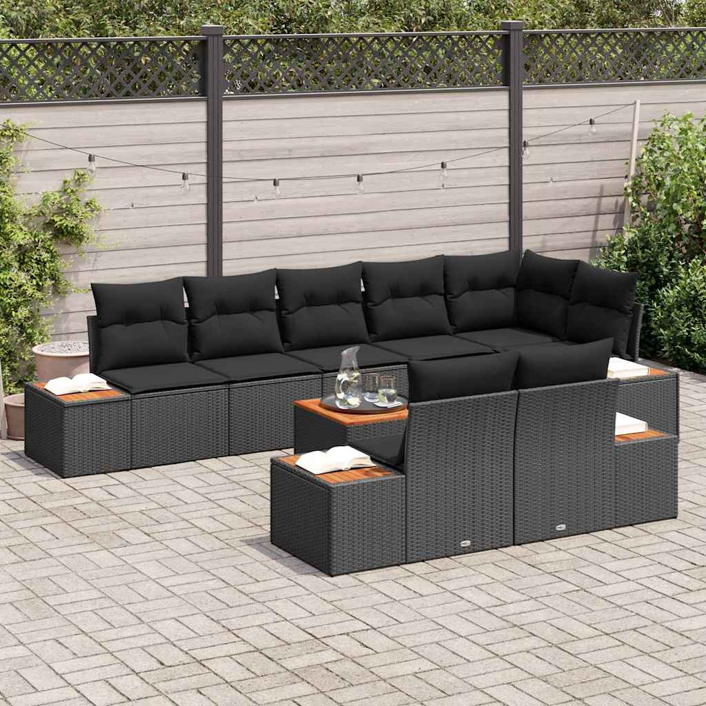 Garden Sofa Set with Cushion 9 pcs Black Poly Rattan
