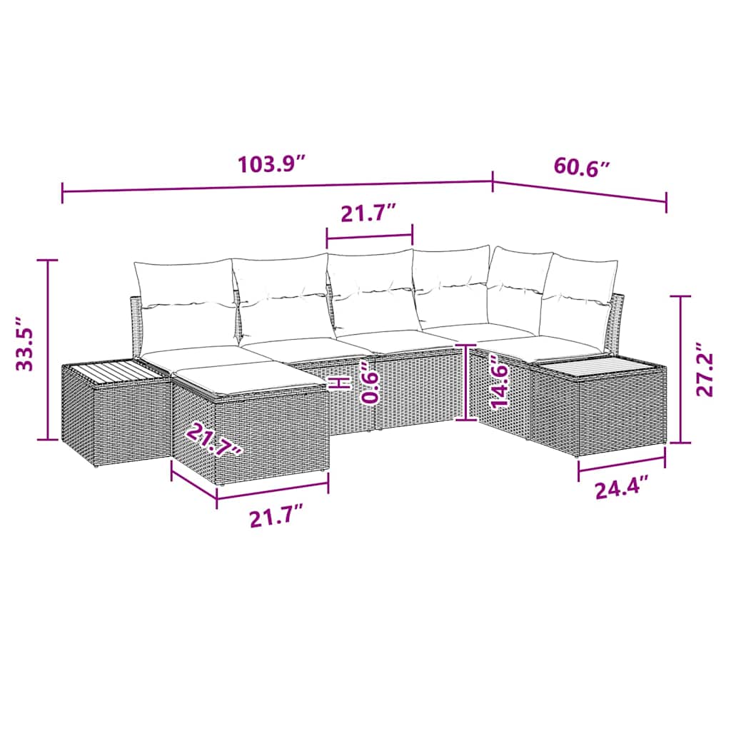Garden Sofa Set with Cushion 6 pcs Black Poly rattan