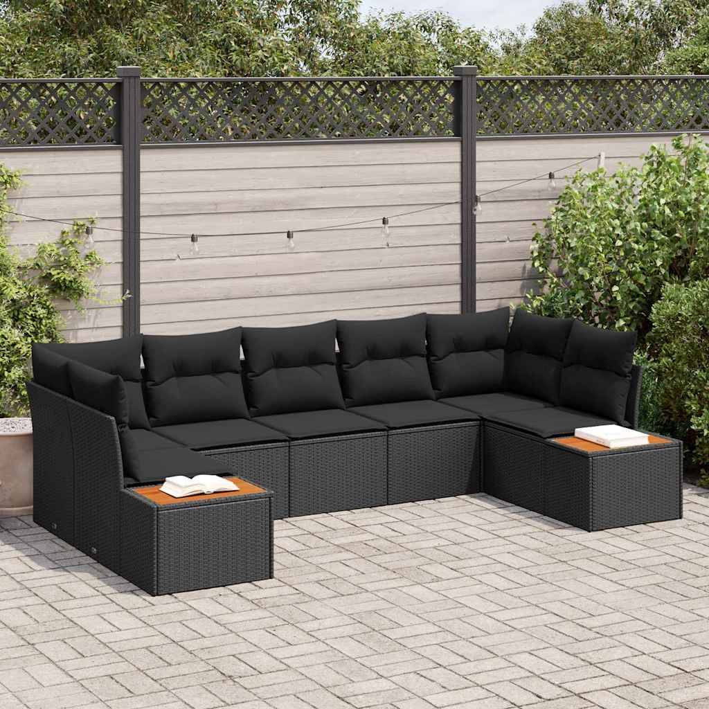 Garden Sofa Set with Cushion 7 pcs Black Poly Rattan
