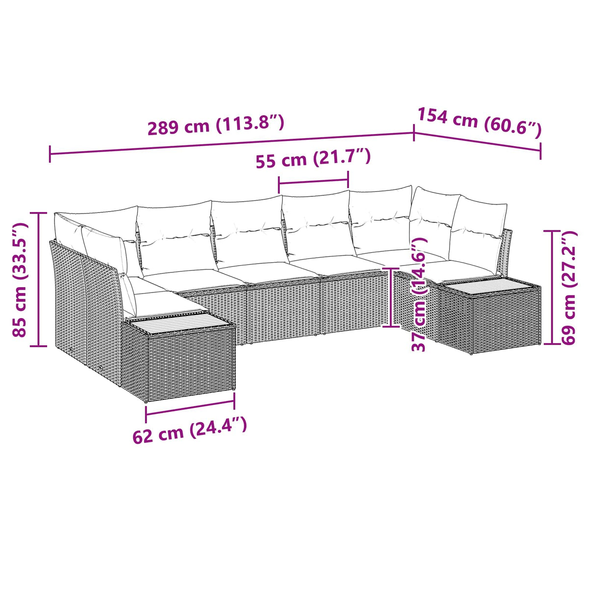 Garden Sofa Set with Cushion 7 pcs Black Poly Rattan