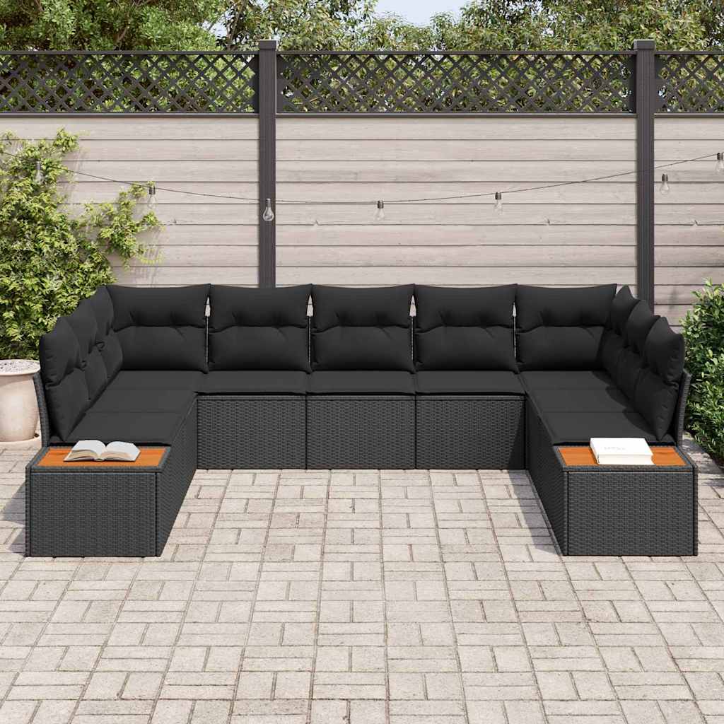 Garden Sofa Set with Cushion 9 pcs Black Poly Rattan