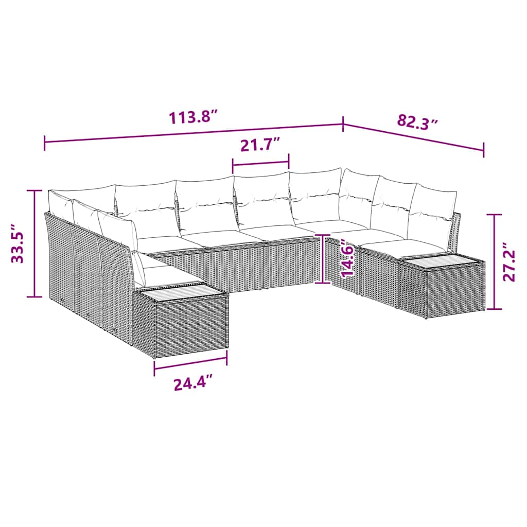 Garden Sofa Set with Cushion 9 pcs Black Poly rattan