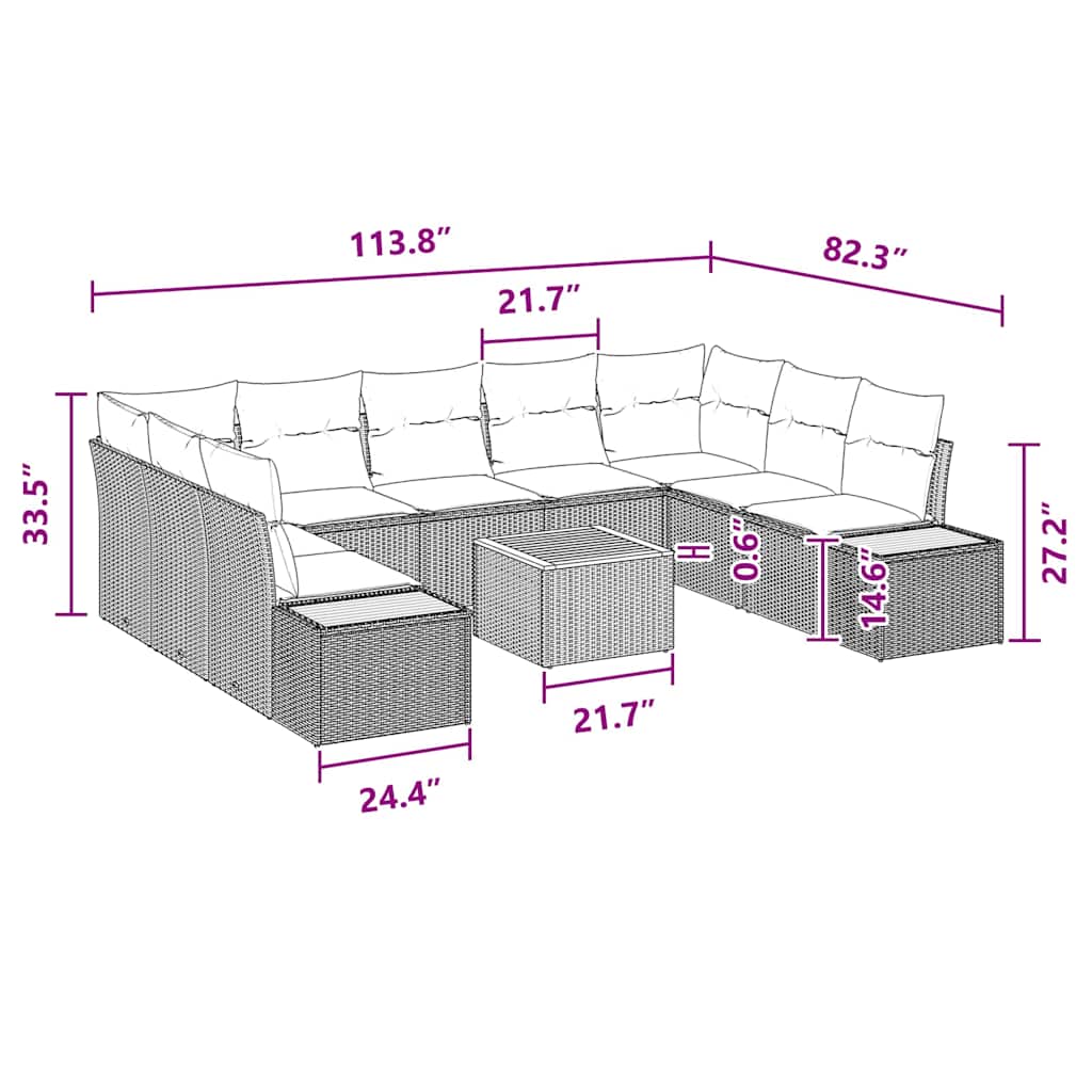 Garden Sofa Set with Cushion 10 pcs Black Poly rattan