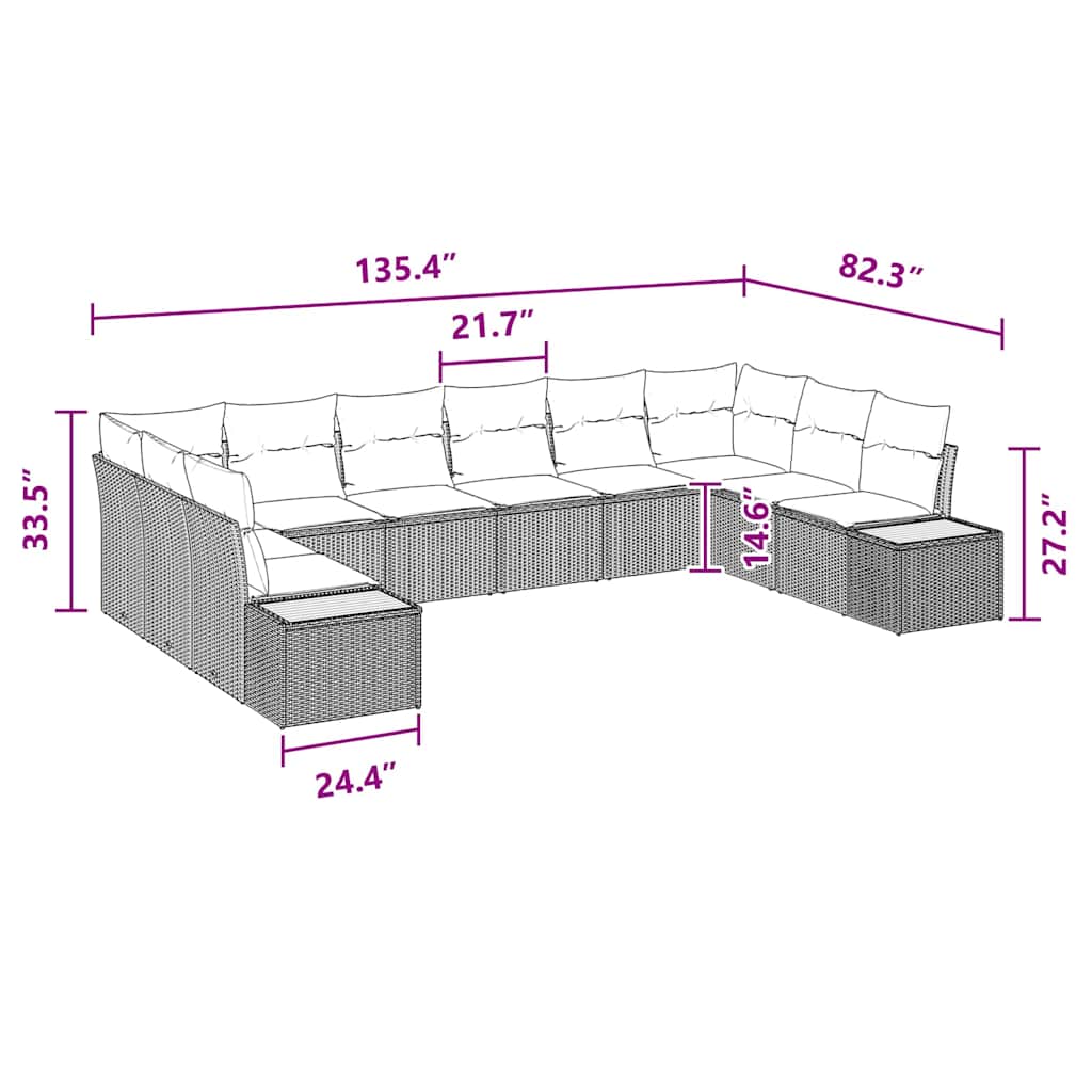 Garden Sofa Set with Cushion 10 pcs Black Poly rattan