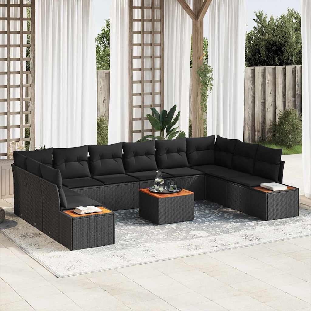 Garden Sofa Set with Cushion 11 pcs Black Poly rattan