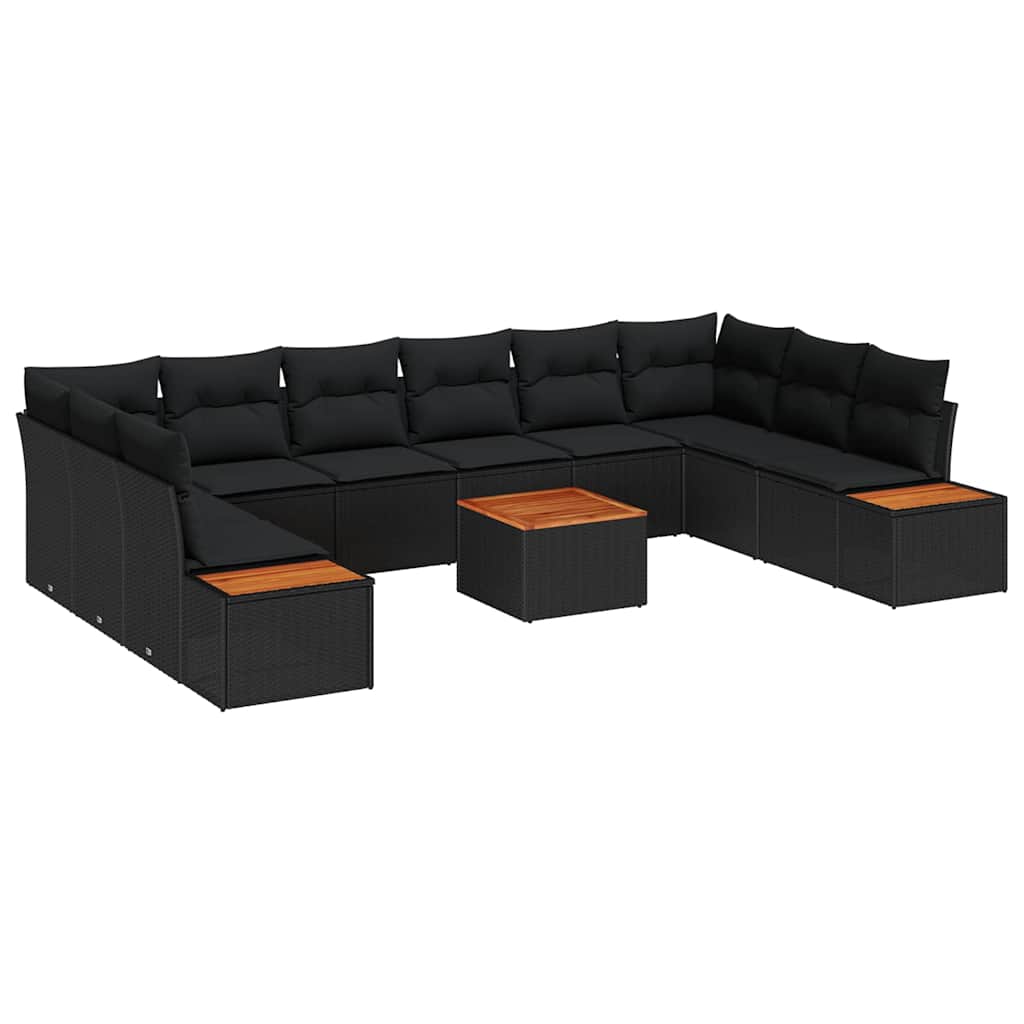 Garden Sofa Set with Cushion 11 pcs Black Poly Rattan