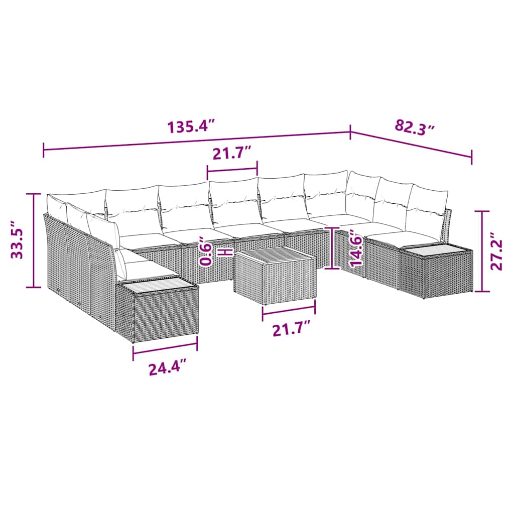 Garden Sofa Set with Cushion 11 pcs Black Poly rattan