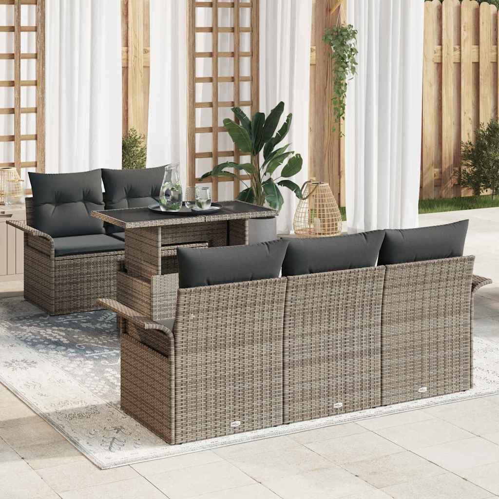 Garden Sofa Set with Cushion 6 pcs Grey Poly rattan