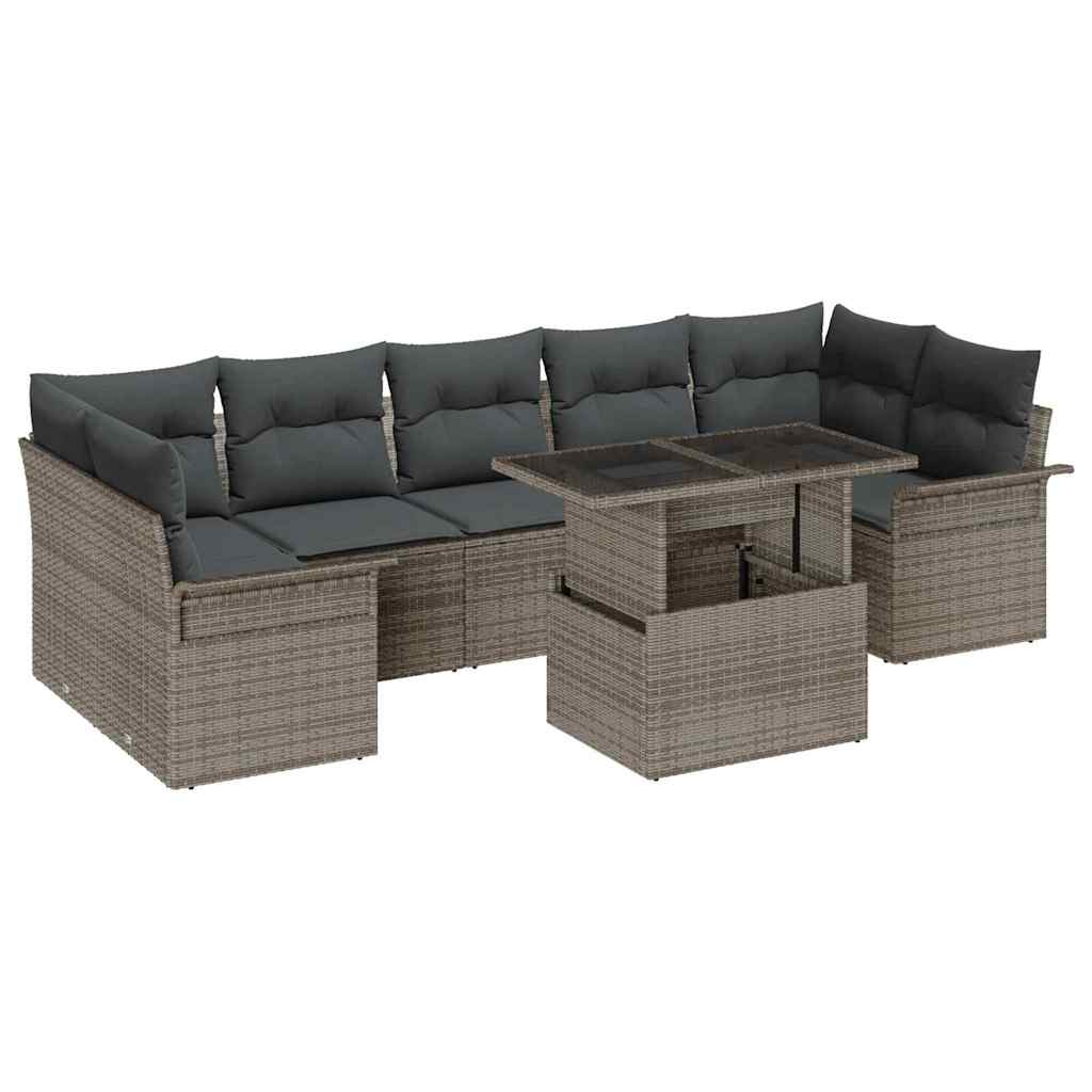 Garden Sofa Set with Cushion 8 pcs Grey Poly Rattan