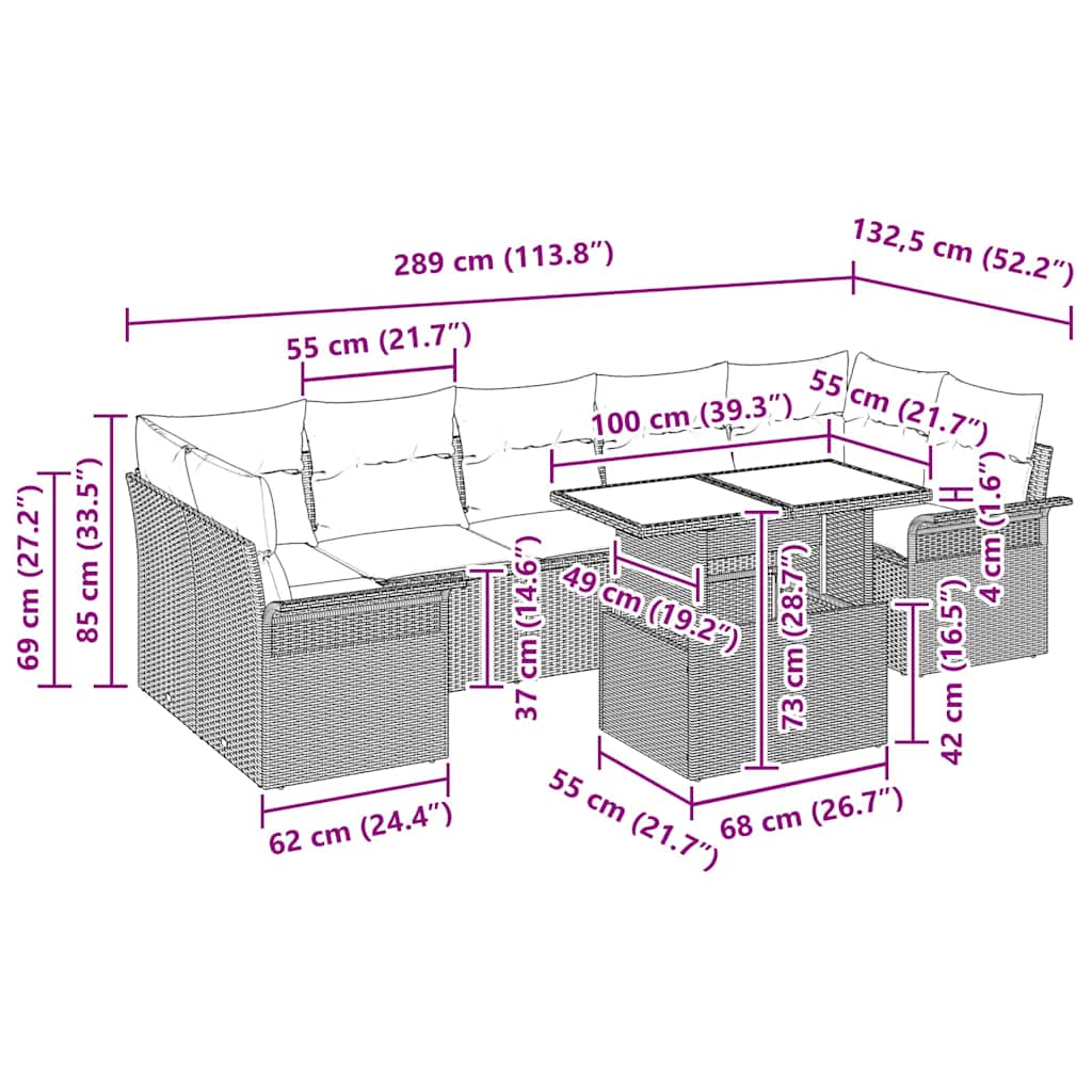 Garden Sofa Set with Cushion 8 pcs Grey Poly Rattan