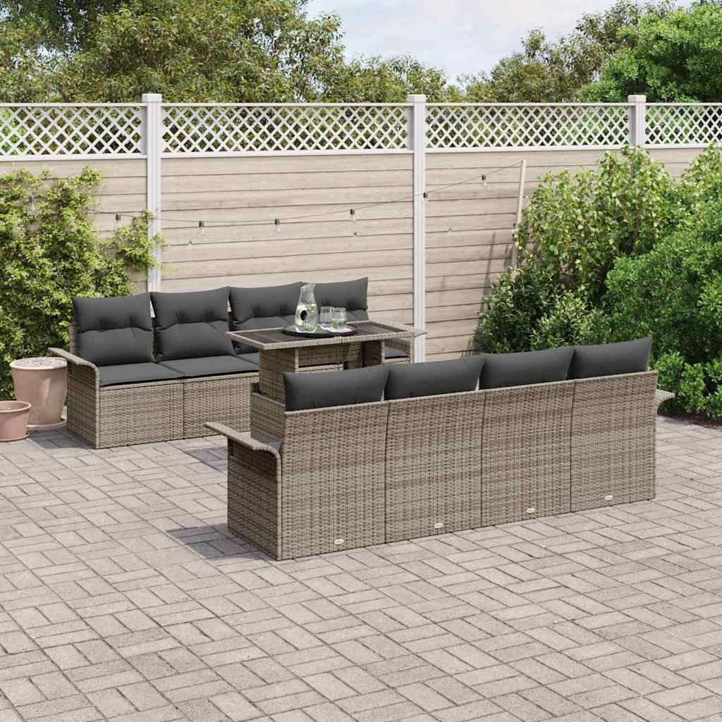 Garden Sofa Set with Cushion 9 pcs Grey Poly rattan