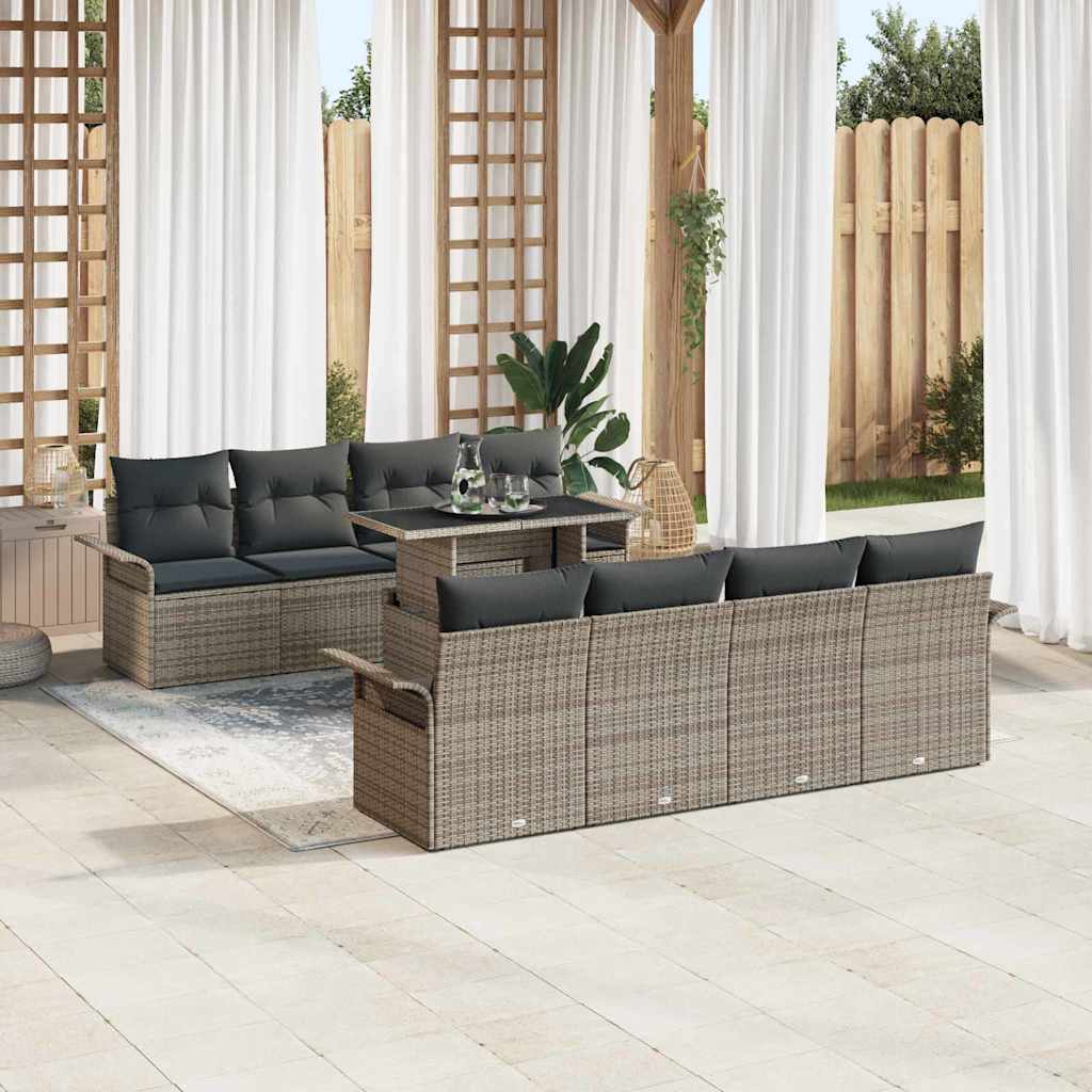 Garden Sofa Set with Cushion 9 pcs Grey Poly Rattan
