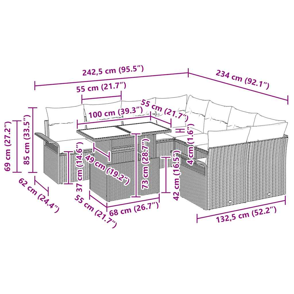 Garden Sofa Set with Cushion 9 pcs Black Poly rattan