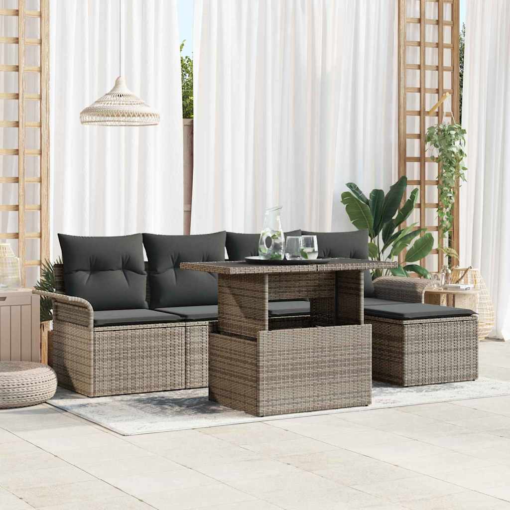 Garden Sofa Set with Cushion 6 pcs Grey Poly rattan