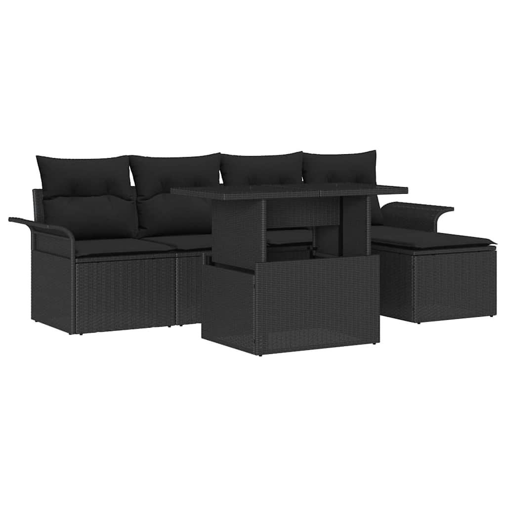 Garden Sofa Set with Cushion 6 pcs Black Poly Rattan