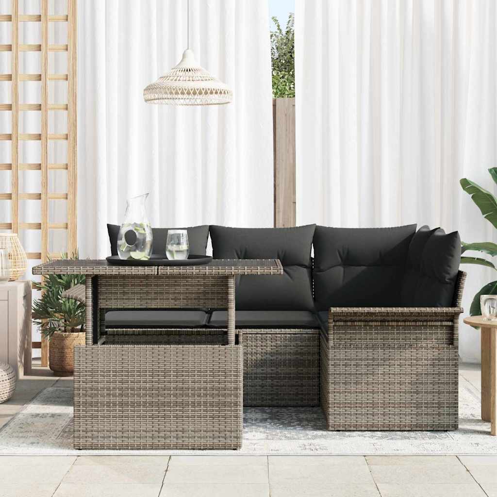 Garden Sofa Set with Cushion 5 pcs Grey Poly rattan