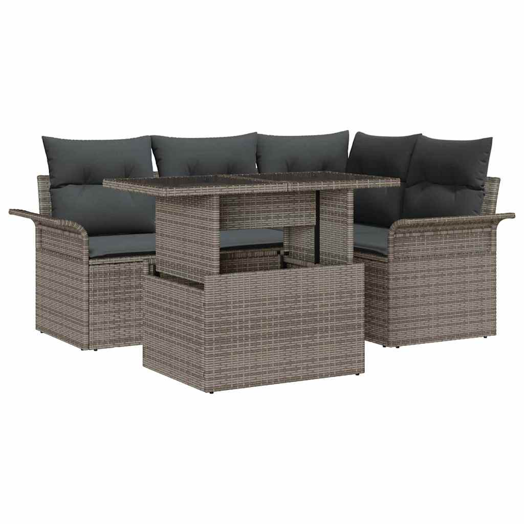 Garden Sofa Set with Cushion 5 pcs Grey Poly rattan