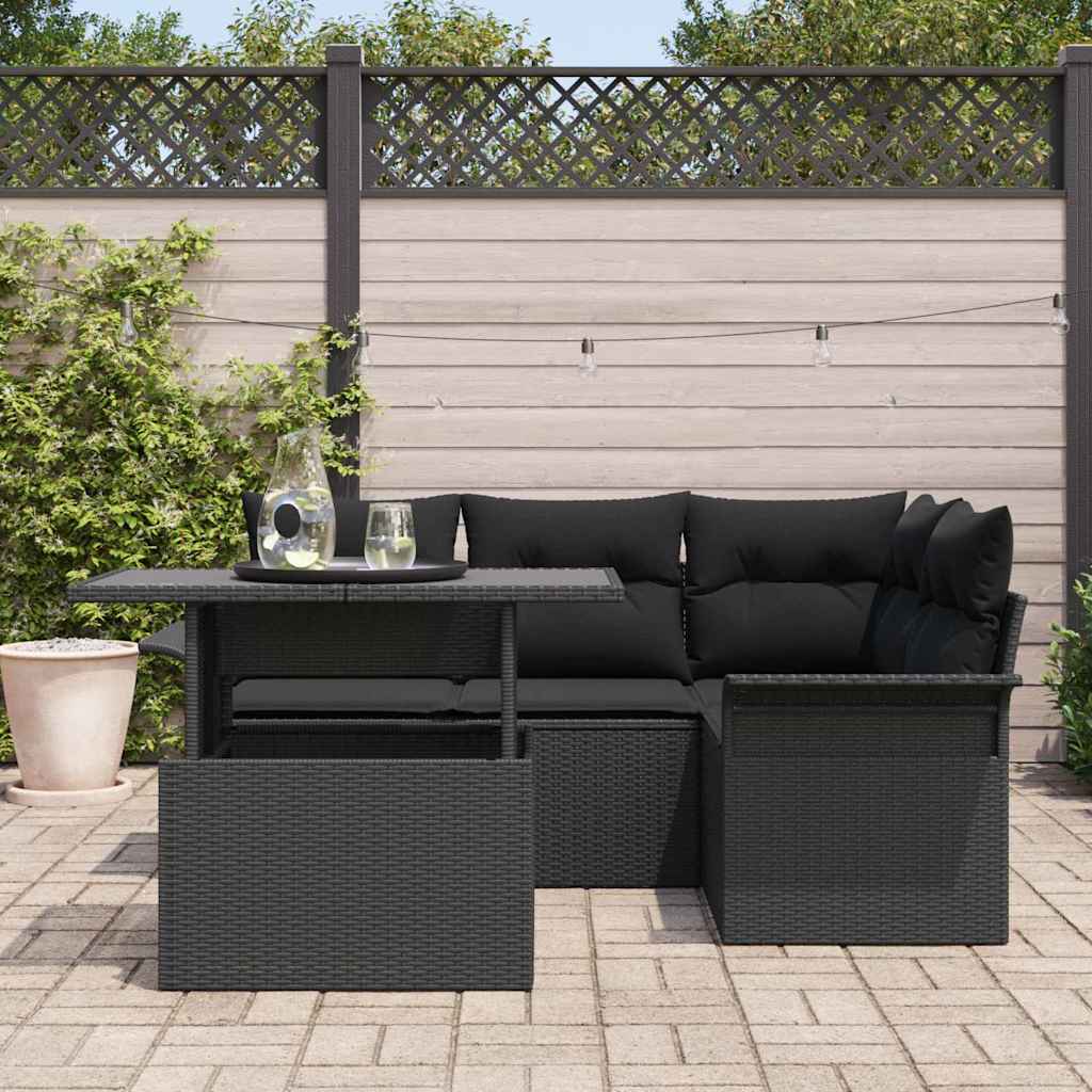 Garden Sofa Set with Cushion 5 pcs Black Poly rattan