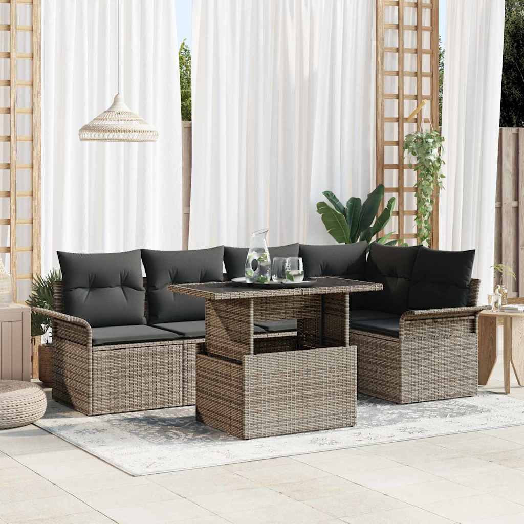 Garden Sofa Set with Cushion 6 pcs Grey Poly rattan