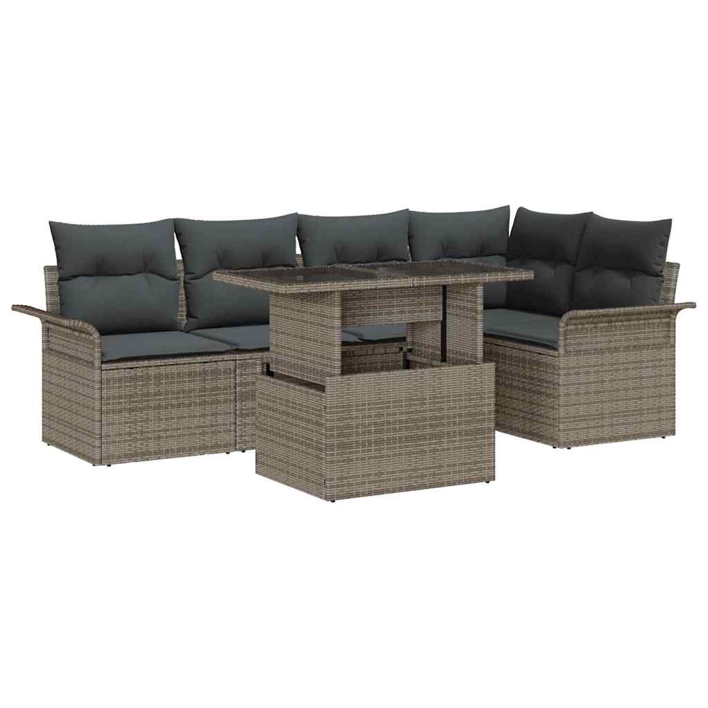 Garden Sofa Set with Cushion 6 pcs Grey Poly rattan
