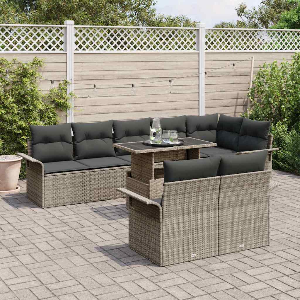 Garden Sofa Set with Cushion 9 pcs Grey Poly rattan