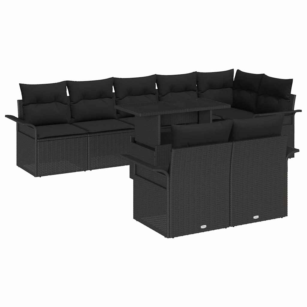Garden Sofa Set with Cushion 9 pcs Black Poly rattan