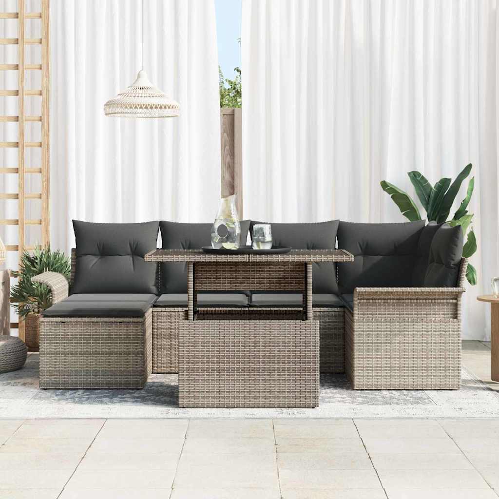 Garden Sofa Set with Cushion 7 pcs Grey Poly rattan