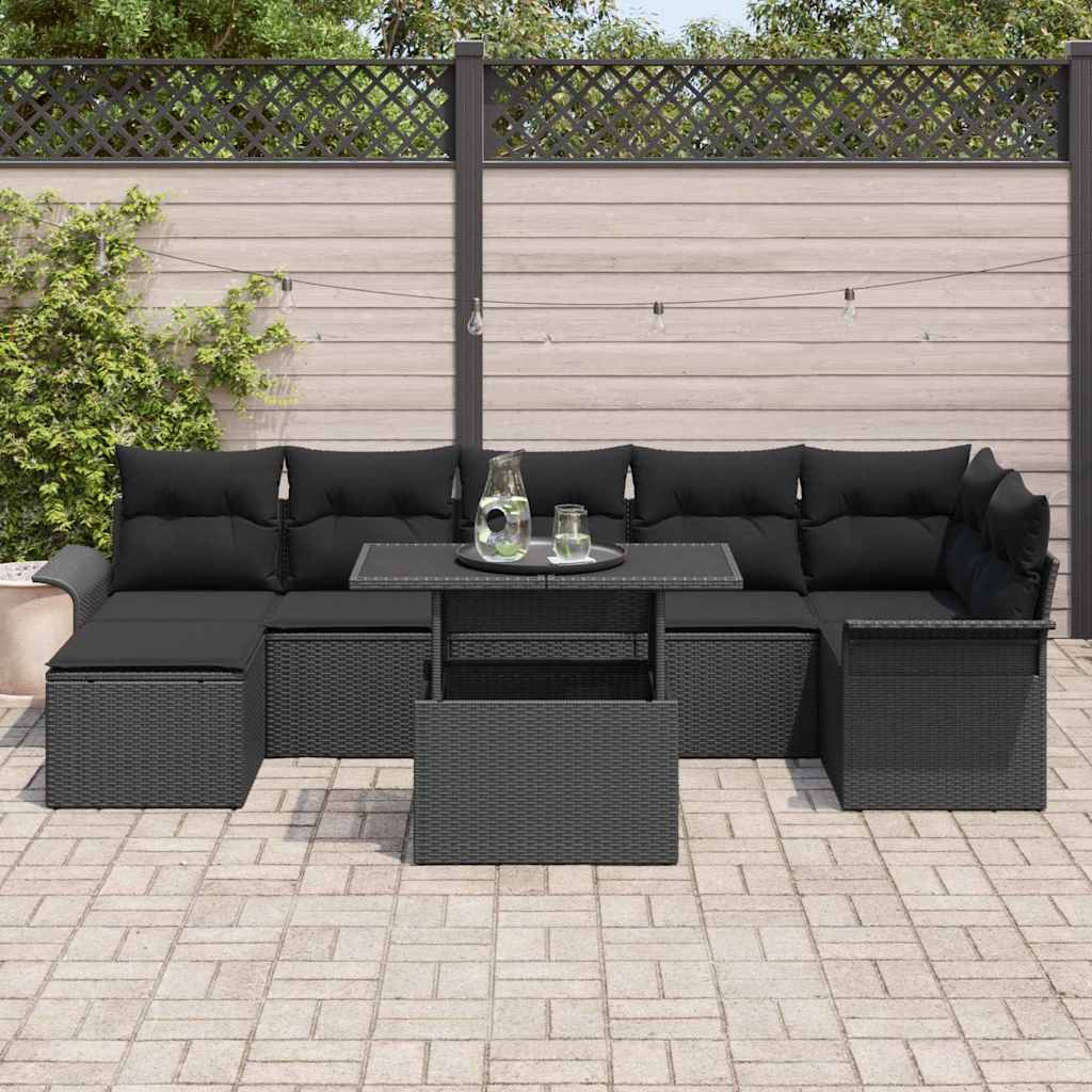 Garden Sofa Set with Cushion 8 pcs Black Poly rattan