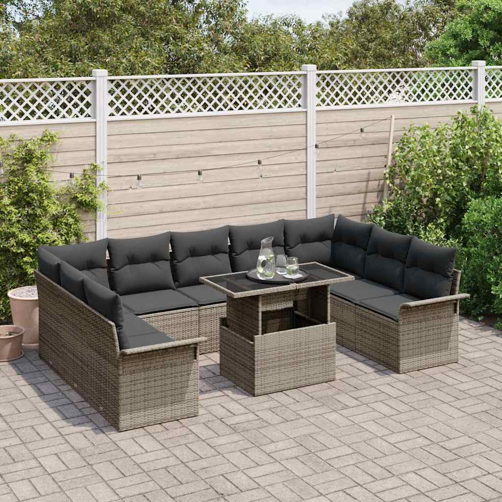 Garden Sofa Set with Cushion 10 pcs Grey Poly rattan