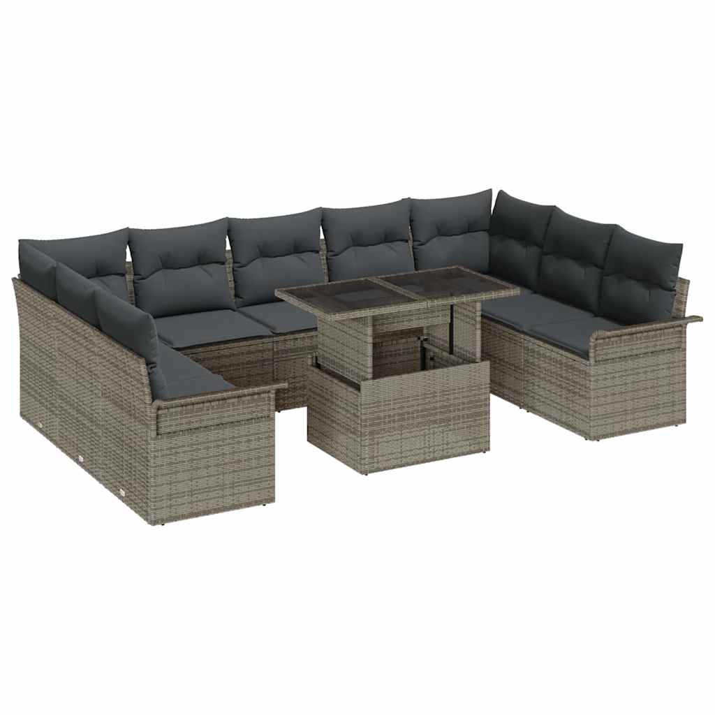 Garden Sofa Set with Cushion 10 pcs Grey Poly rattan