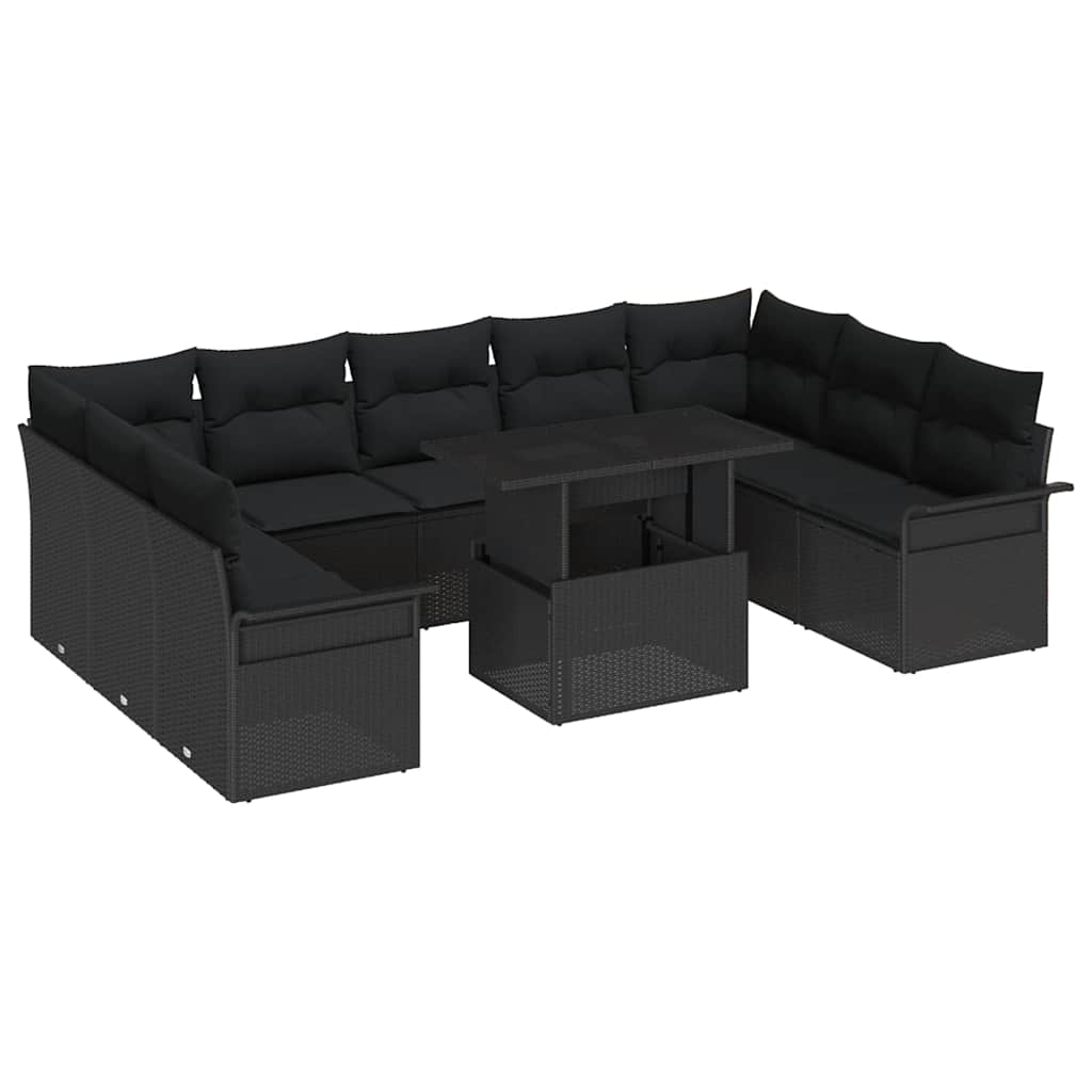 Garden Sofa Set with Cushion 10 pcs Black Poly rattan