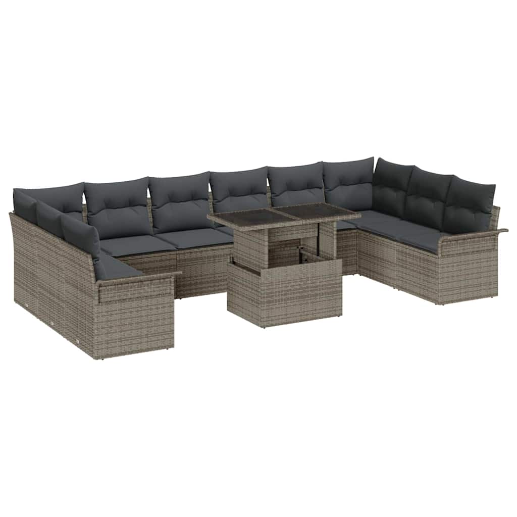 Garden Sofa Set with Cushion 11 pcs Grey Poly rattan