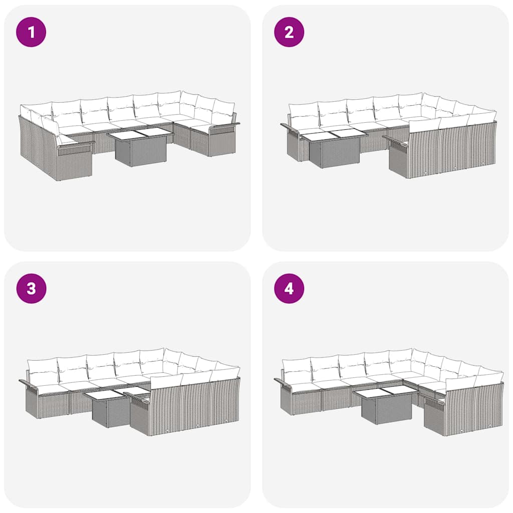 Garden Sofa Set with Cushion 11 pcs Grey Poly rattan