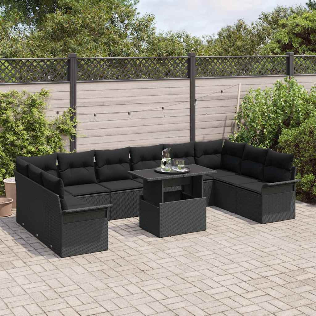 Garden Sofa Set with Cushion 11 pcs Black Poly rattan