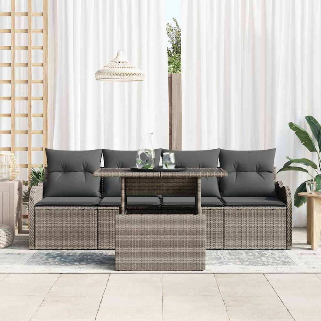 Garden Sofa Set with Cushion 5 pcs Grey Poly rattan