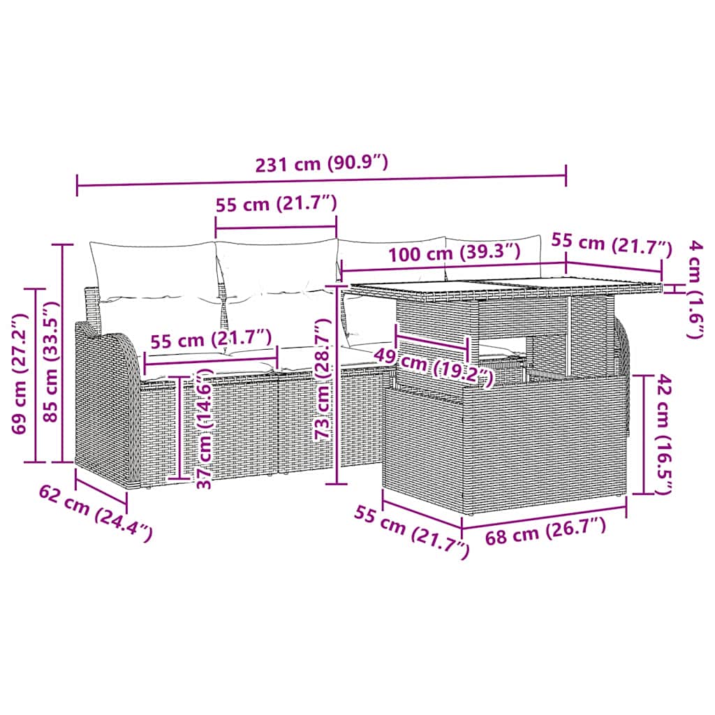 Garden Sofa Set with Cushion 5 pcs Black Poly rattan